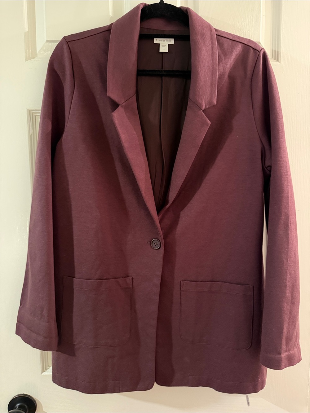 Garnet Hill Women's Plum Stretch Knit Blazer Size 12 Like New 🍂
